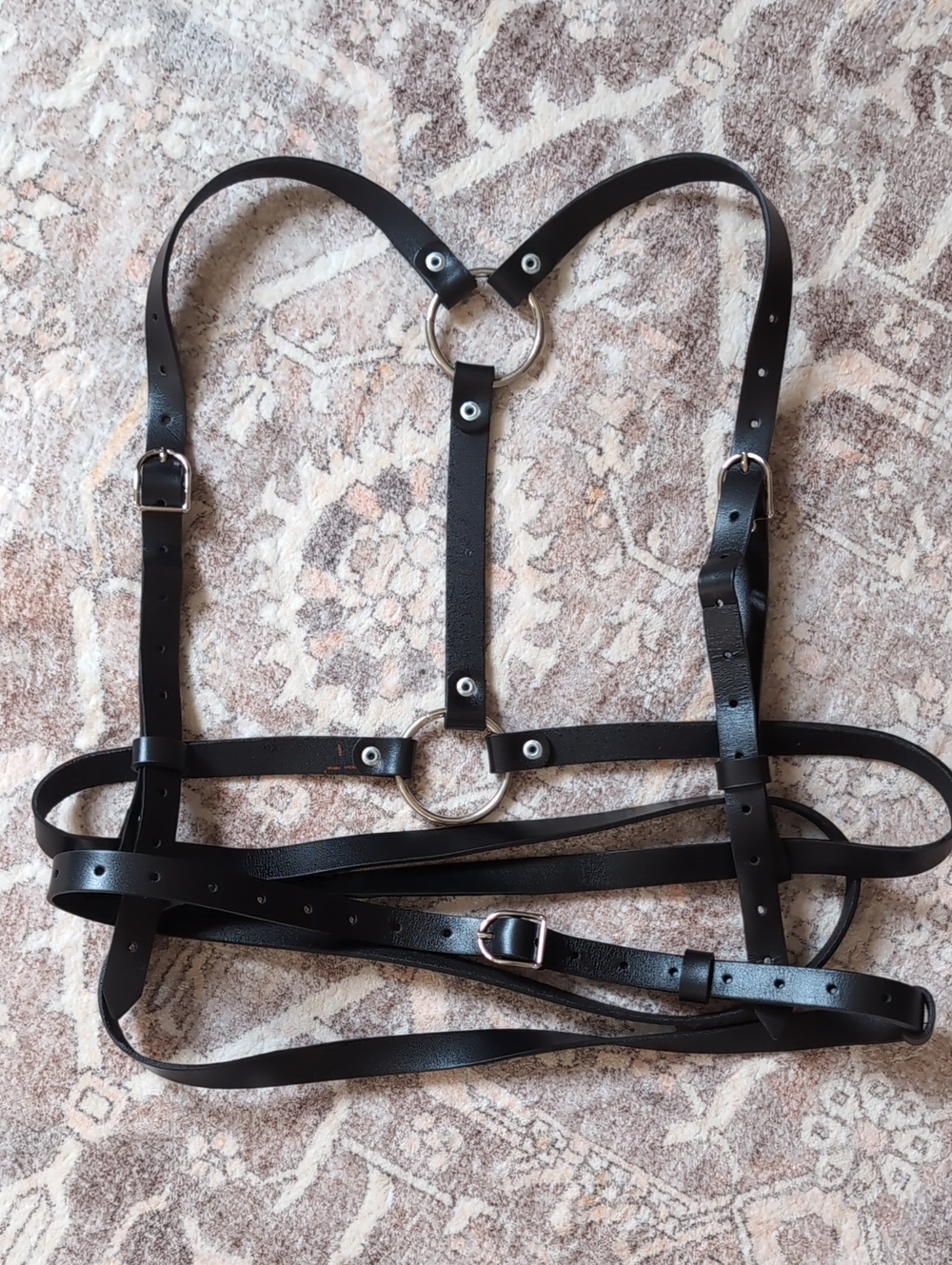 Black  Leather Harness Belt - Adjustable Straps